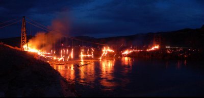 Old Dewey Bridge Burning