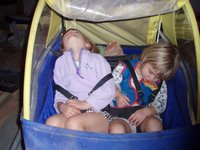 Girls Sleeping in Bike Trailer