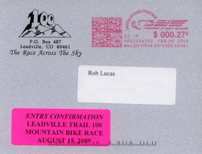 2009 Leadville 100 MTB Confirmation Card